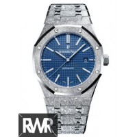 Réplique Audemars Piguet Royal Oak Cadran Or Blanc Givré Bleu 15410BC.GG.1224BC.01