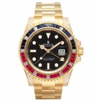 Réplique Rolex GMT Master II Or Jaune Cadran Noir 116758 SARU