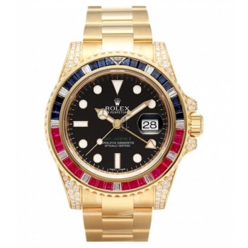 Réplique Rolex GMT Master II Or Jaune Cadran Noir 116758 SARU