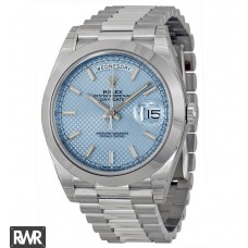 Réplique Rolex Day-Date Ice Blue Diagonal Motif Dial Platinum President 228206