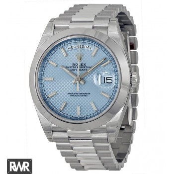 Réplique Rolex Day-Date Ice Blue Diagonal Motif Dial Platinum President 228206