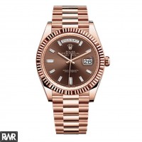 Réplique Rolex Day-Date 40 Chocolate Baguette Diamond Dial 18K Everose Gold Automatic 228235BD