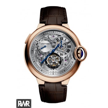 Réplique Cartier Ballon Bleu Tourbillon Volant Deuxième Fuseau Horaire Or Rose 18 K W6920045