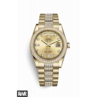 Réplique Rolex Day-Date 36 or jaune 118348 diamants sertis couleur champagne Cadran