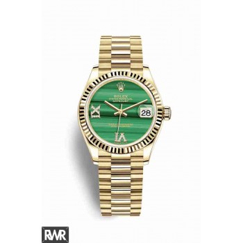 Réplique Rolex Datejust 31 Or jaune 18 ct 278278 Malachite serti de diamants Cadran