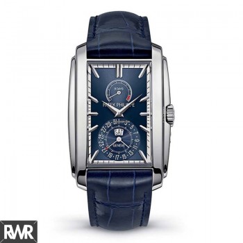 Réplique Patek Philippe Gondolo cadran bleu mat or blanc 18 carats 5200G-001