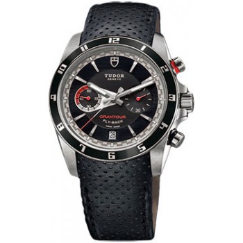 Réplique Montre Tudor Grantour Chrono Fly-Back avec cadran noir et cuir noir pour homme