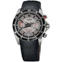 Réplique Montre pour homme Tudor Grantour Chrono Fly-Back avec cadran argenté et cuir noir