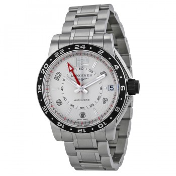 Réplique Montre Longines Admiral GMT pour homme en acier inoxydable avec cadran argenté L3.668.4.76.6