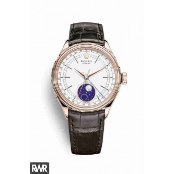 Réplique Rolex Cellini Moonphase 18 ct or Everose 50535 cadran blanc pour hommes